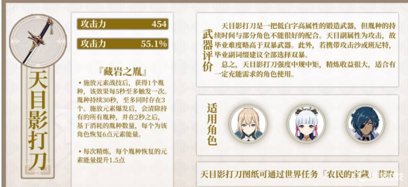 原神天目影打刀锻造材料详解