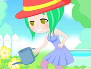 花园浇花小女孩
